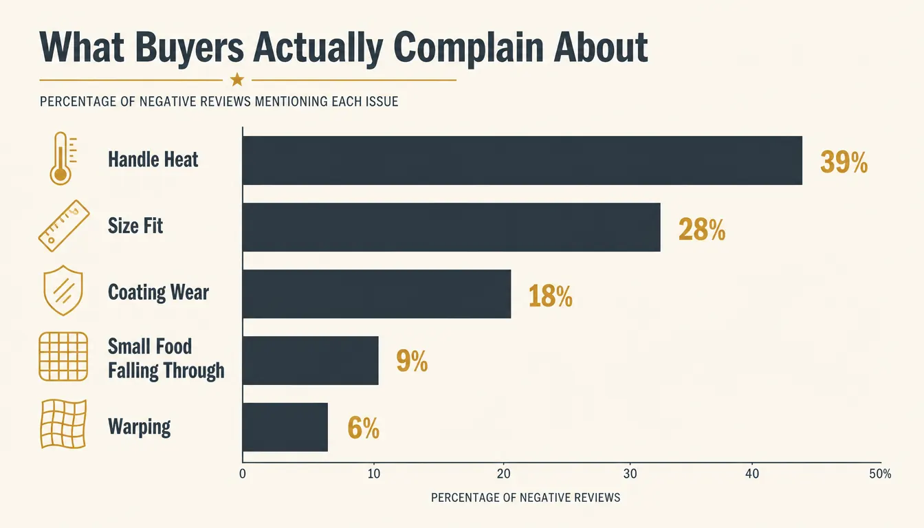 Bar chart showing the most common complaint categories from Cuisinart Grill Wok buyer reviews